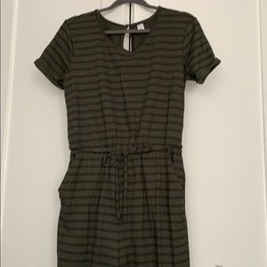 Long pant green / black stripe romper